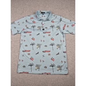 Bad Birdie Men's Blue The Drive-In Short Sleeve Polo Shirt Size Large